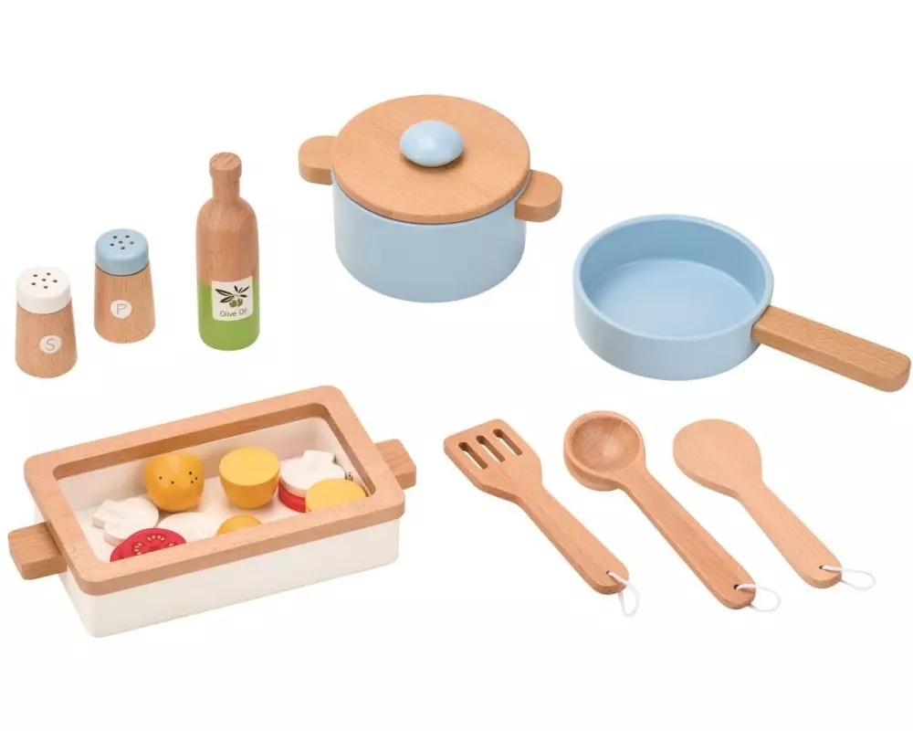 Spielba Holzspielwaren Pfannen und Essensbox mit Zubehör