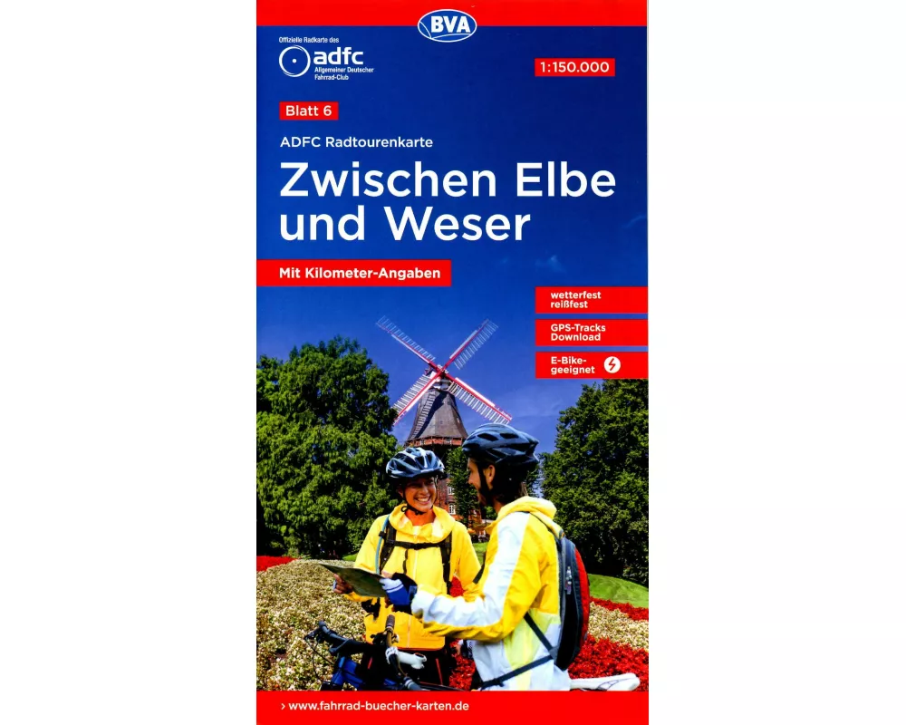 ADFC-Radtourenkarte 6 Zwischen Elbe und Weser 1:150.000, reiß- und wetterfest, E-Bike geeignet, GPS-Tracks Download, mit Bett+Bike-Symbolen, mit Kilom