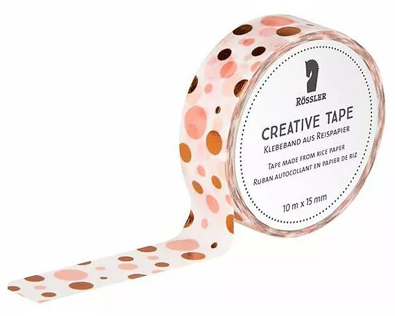 Creative Tape HF/Roségold -Dots-Mix auf weiß - 10m x 15 mm