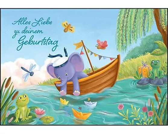 Doppelkarte. Zum Geburtstag (Elefant)