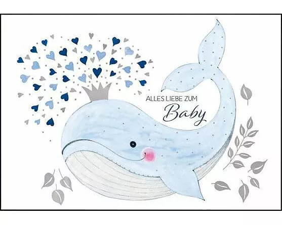 Doppelkarte. Zur Geburt (Wal)