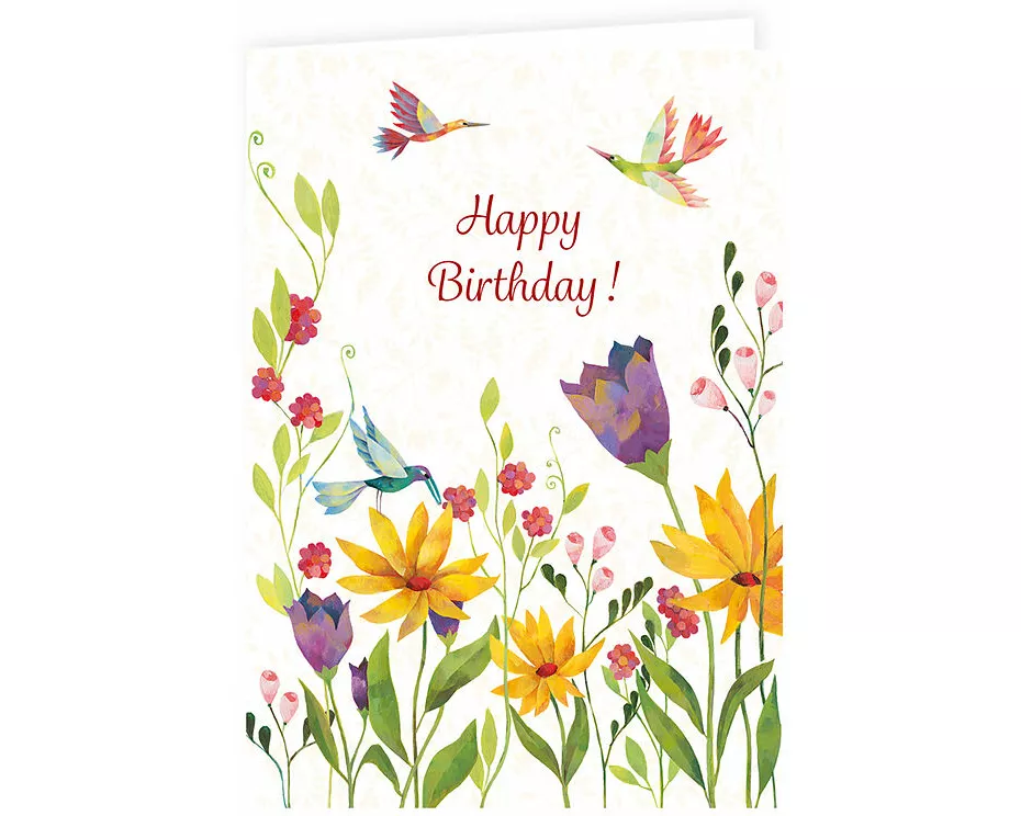 Doppelkarte. Bunte Grüsse / zum Geburtstag Blütenpoesie / Hoch
