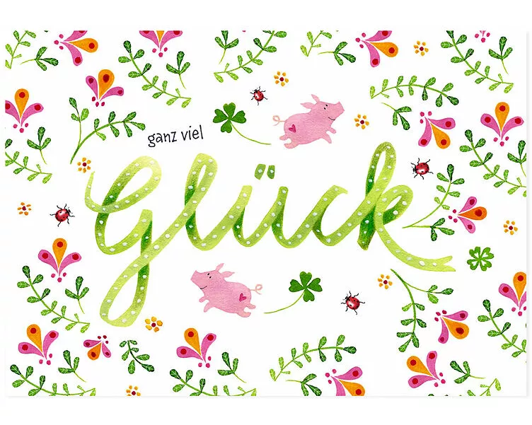 Postkarte. Bunte Grüsse / Glück / Quer