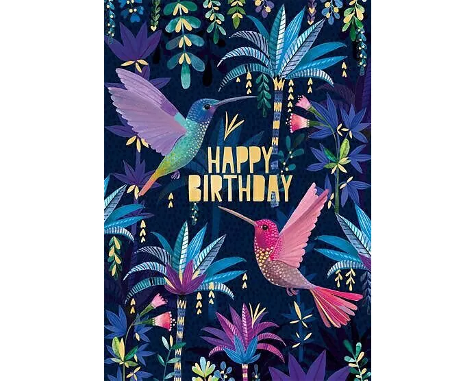 Doppelkarte. Happy Birthday (Kolibris)