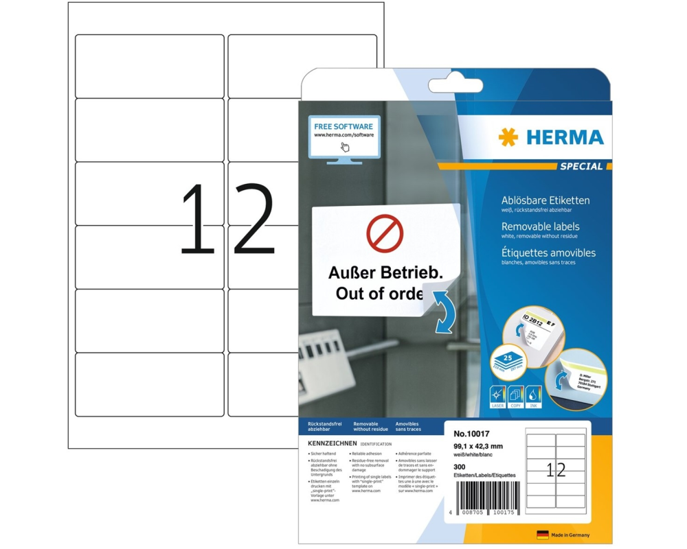 HERMA Etikett. Movables 99,1x42,3mm 10017 weiss,non-perm. 300 St./25 Bl.
