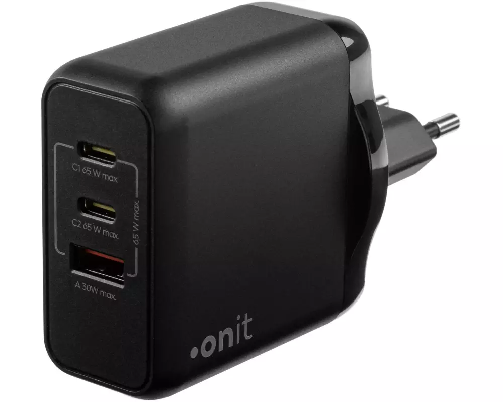 onit USB-Wandladegerät Triple 2C1A 65 W GaN Schwarz