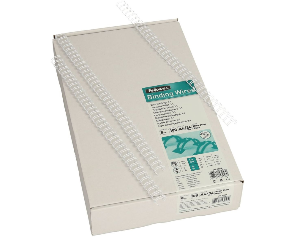 FELLOWES Drahtbinderücken 8mm 53258 weiss 100 Stück