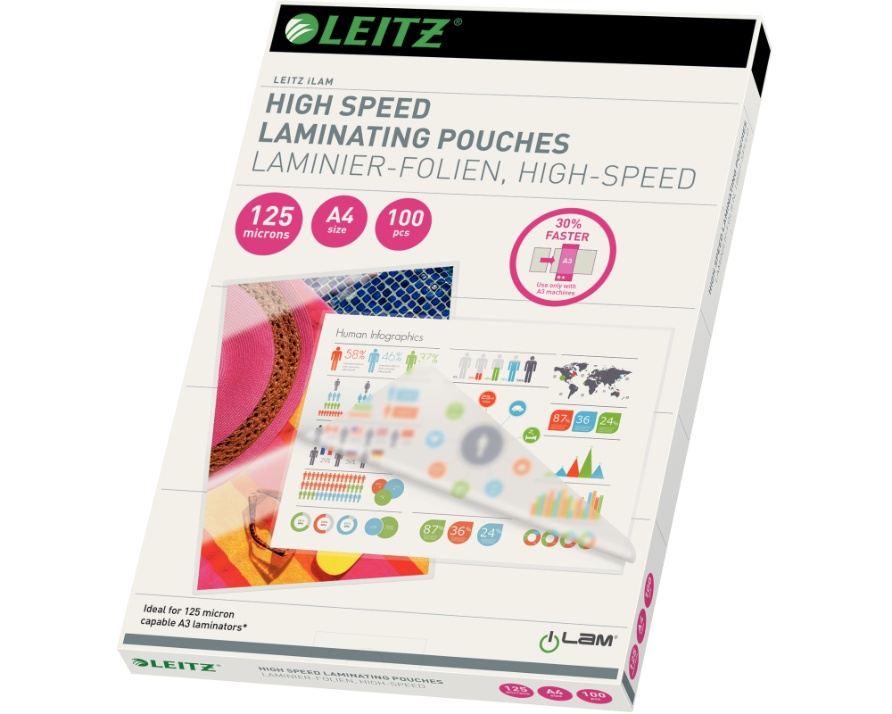 LEITZ Laminiertasche A4 74300002 glanz, 125my 100 Stk