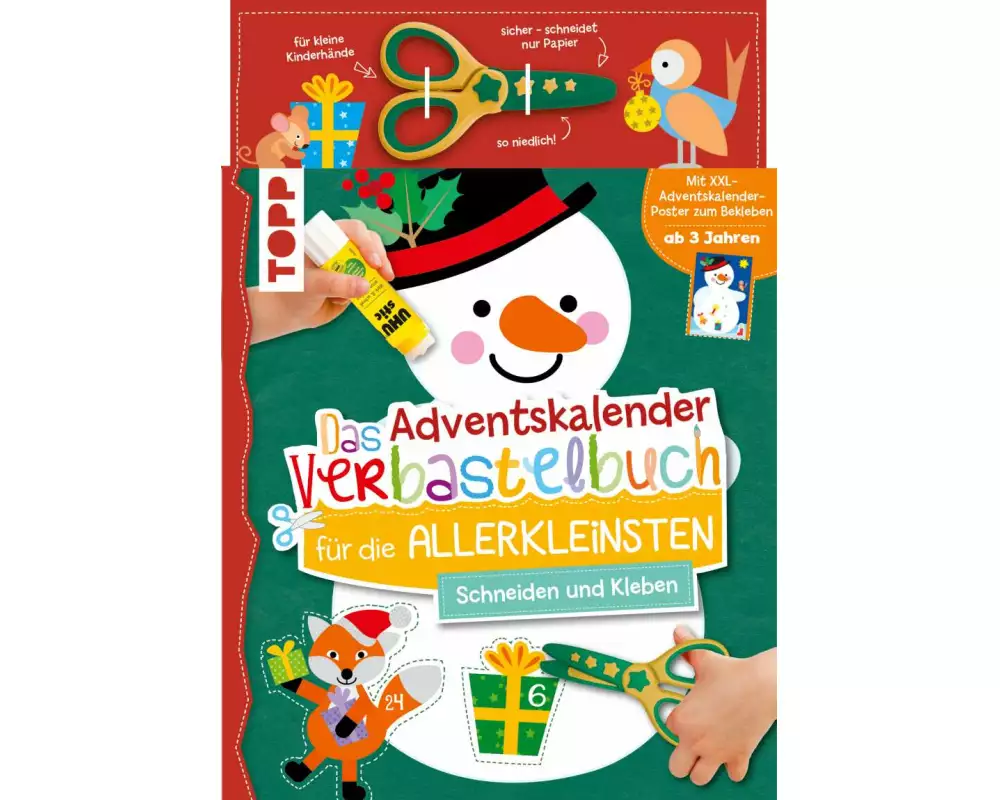 Das Adventskalender-Verbastelbuch für die Allerkleinsten. Schneiden und Kleben. Schneemann. Mit Schere