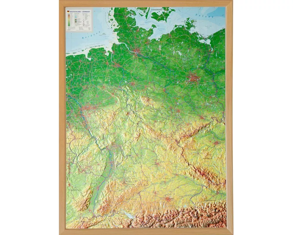 Relief Deutschland 1:1.2MIO mit Naturholzrahmen