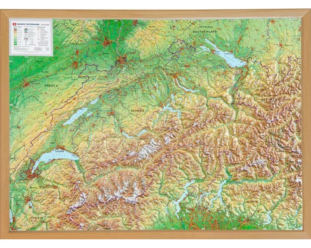 Relief Schweiz 1:500.000 mit Naturholzrahmen