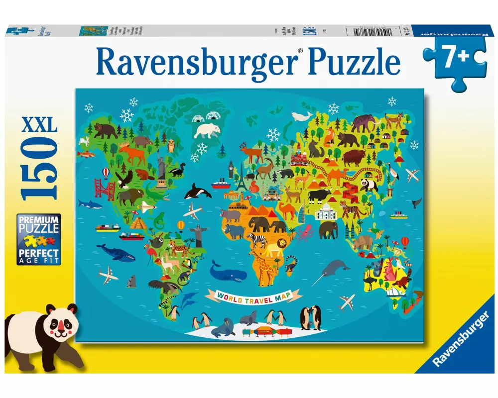 Kinderpuzzle 150 XXL Teile - Tierische Weltkarte