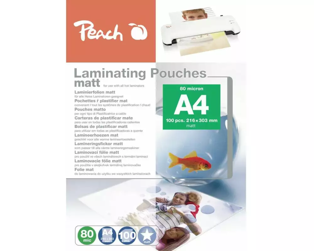 Peach Laminierfolie A4, 80 µm, 100 Stück, Matt