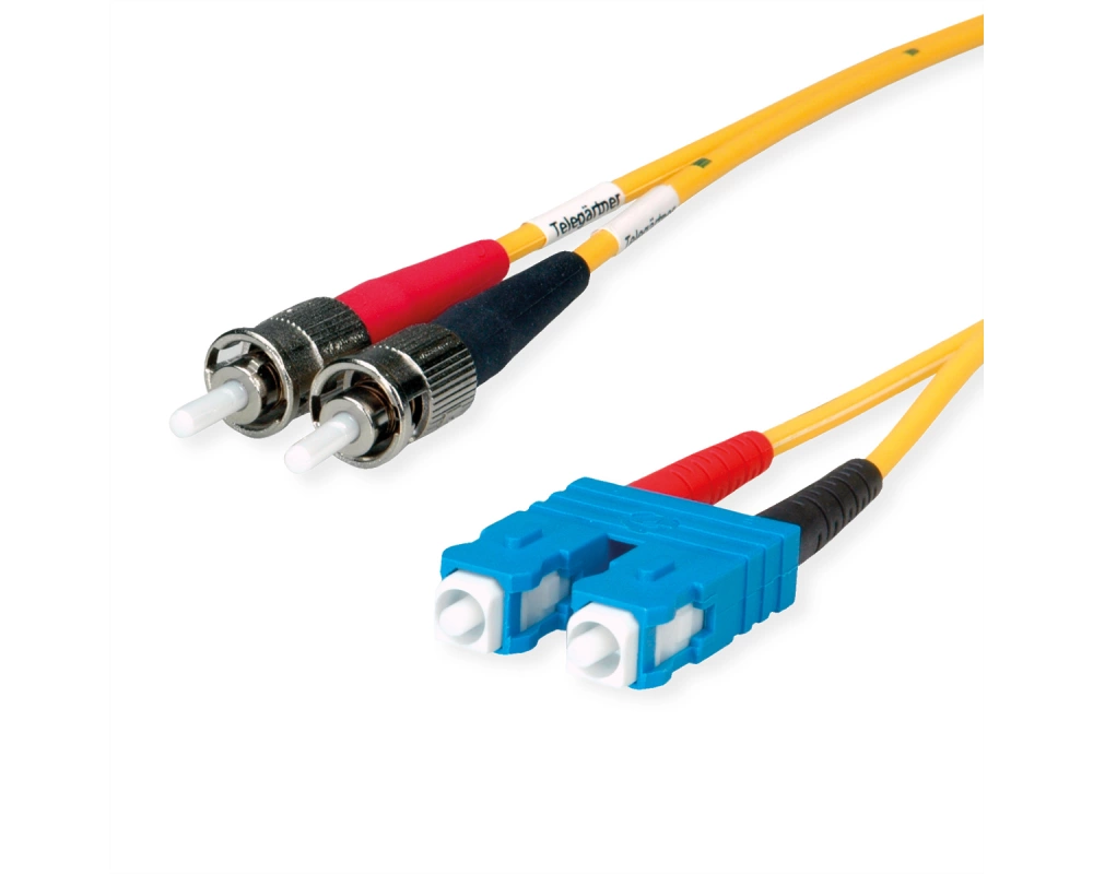 TELEGÄRTNER Duplex-Adapterkabel 9/125 OS2, 2x ST Stecker, 1x SC Duplex Stecker, gelb, 3 m