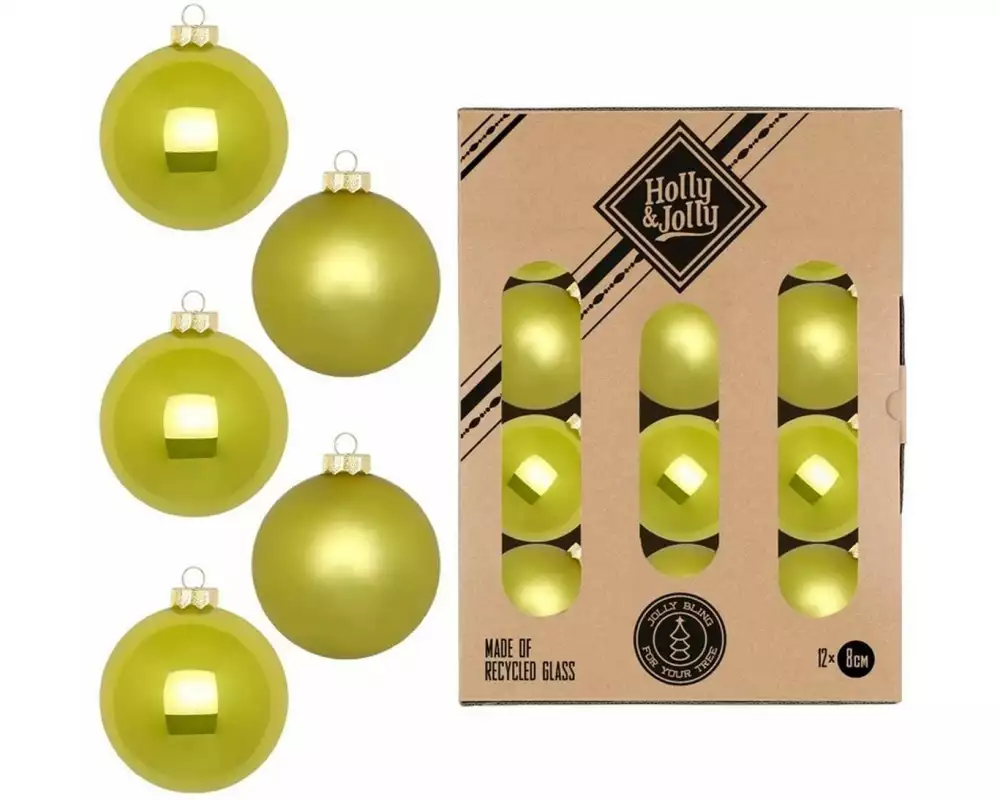 Holly & Jolly Weihnachtskugel Juicy Lime Ø 8 cm, 12 Stück