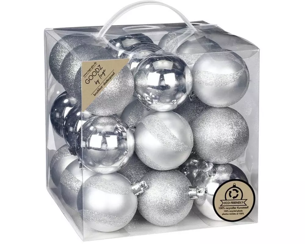 INGES CHRISTMAS DECOR Weihnachtskugel 6 cm 27 Stück, Silber