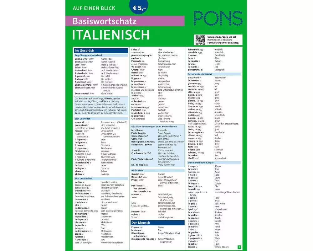PONS Basiswortschatz auf einen Blick Italienisch