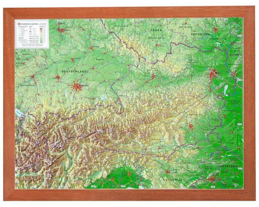 Relief Österreich 1:1,6 MIO mit Holzrahmen