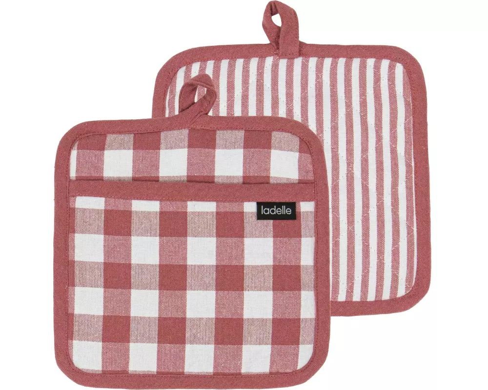 Ladelle Topflappen Eco Gingham 2 Stück, Rot/Weiss