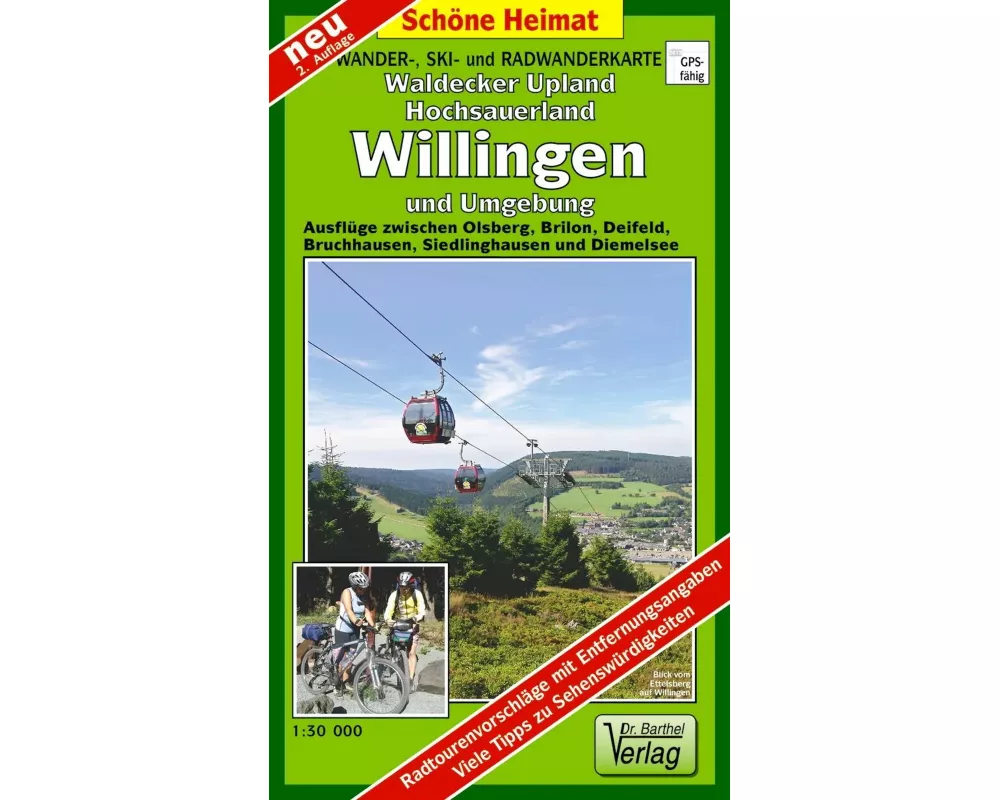 Wander-, Ski- und Radwanderkarte Waldecker Upland, Hochsauerland, Willingen und Umgebung 1:30 000