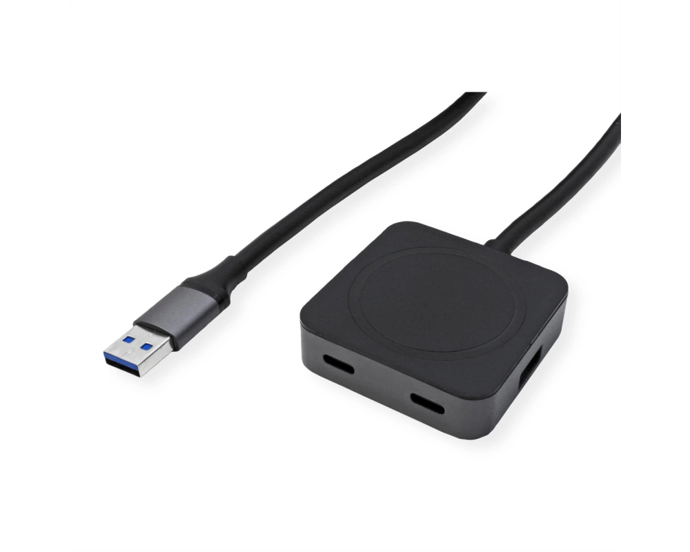 VALUE USB 3.2 Gen 1 Hub, 4 Ports (2x USB-A + 2x USB-C), mit Verlängerungskabel, schwarz, 10 m