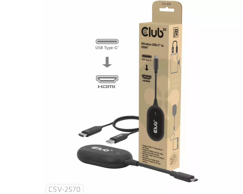 Club 3D CSV-2570 Drahtloser Sender und -Empfänger USB Type-C - HDMI
