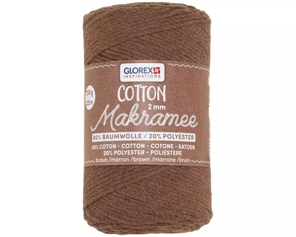 Glorex Wolle Makramee Cotton 225m x 2 mm, 250g, Braun