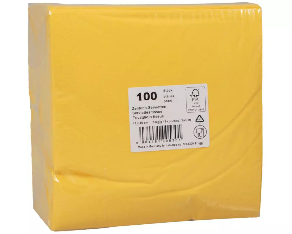 ELCO Papierservietten 40 cm x 40 cm, 100 Stück, Gelb