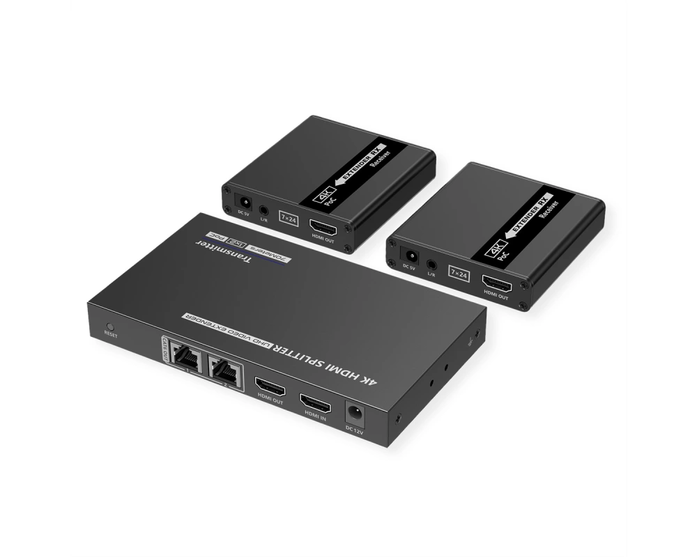 VALUE HDMI Splitter 3fach, mit Verlängerung (2x) über TP, bis 40 m