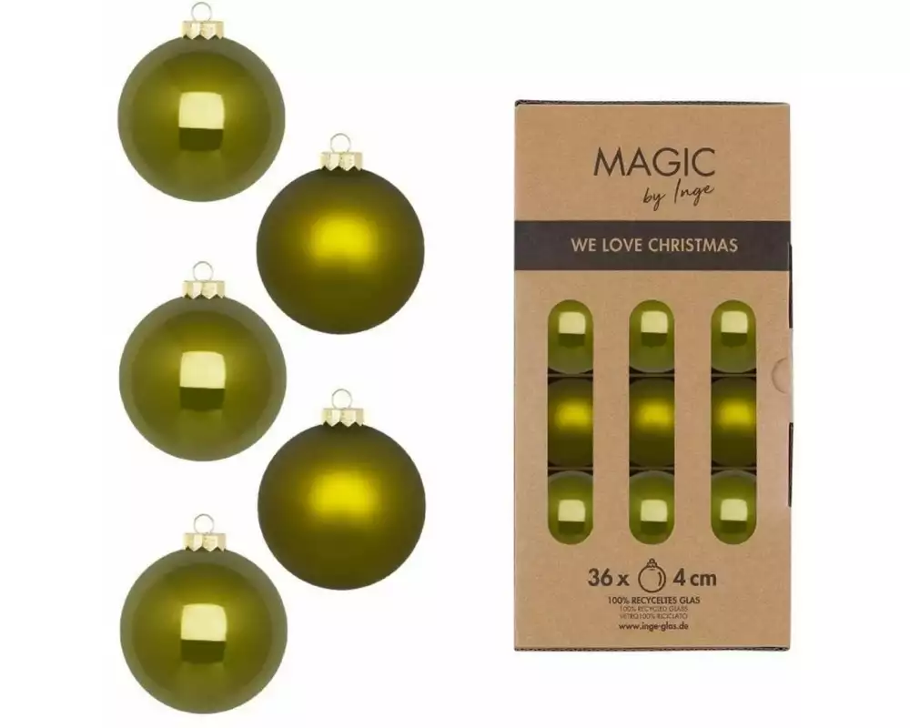 INGES CHRISTMAS DECOR Weihnachtskugel Green Olives 36 Stück, Olivgrün