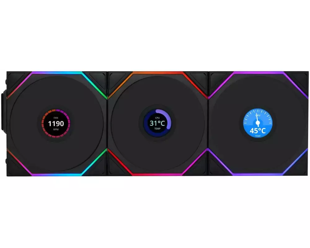 Lian Li Uni Fan TL LCD Reverse Blade Lüfter 3er-Pack, Schwarz