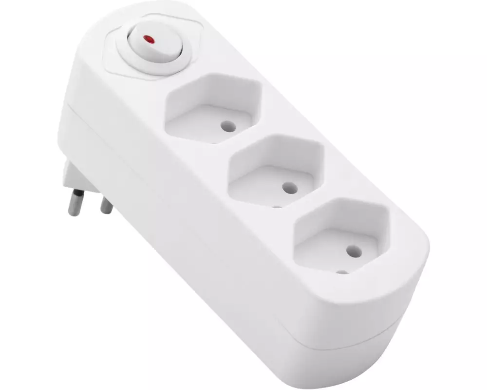 Schönenberger Abzweigstecker MOVE 3xT13 weiss 270° drehbar mit Schalter