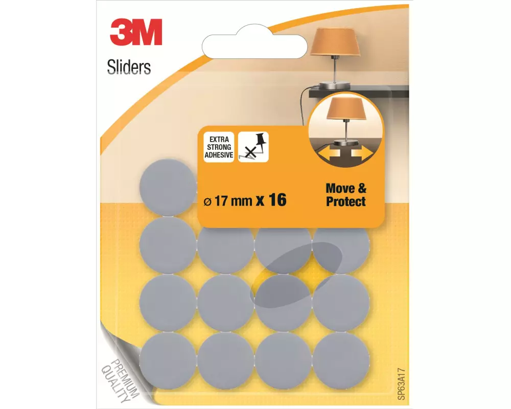 3M Möbelgleiter Grau, 16 Stück, Ø 17 mm 17 mm x 0 m, Grau