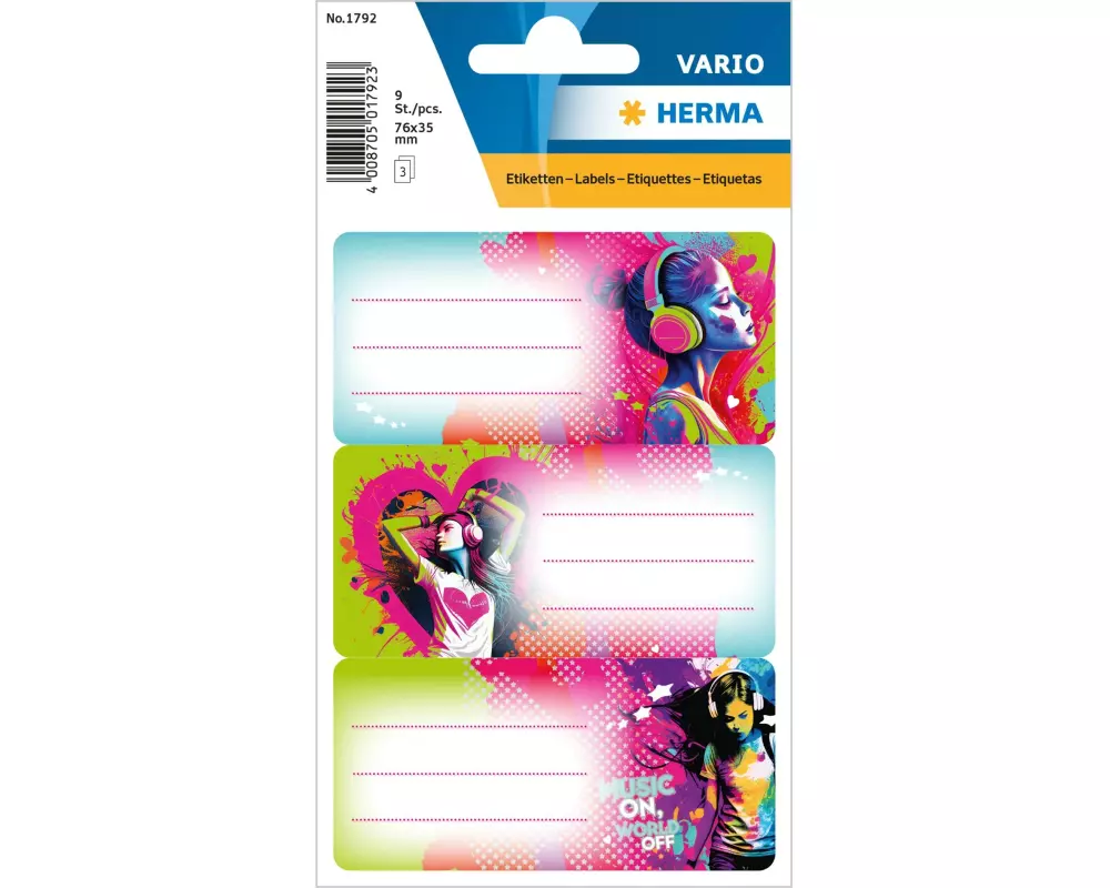 Herma Stickers Schuletiketten Music Girl 3 Blatt / 9 Sticker