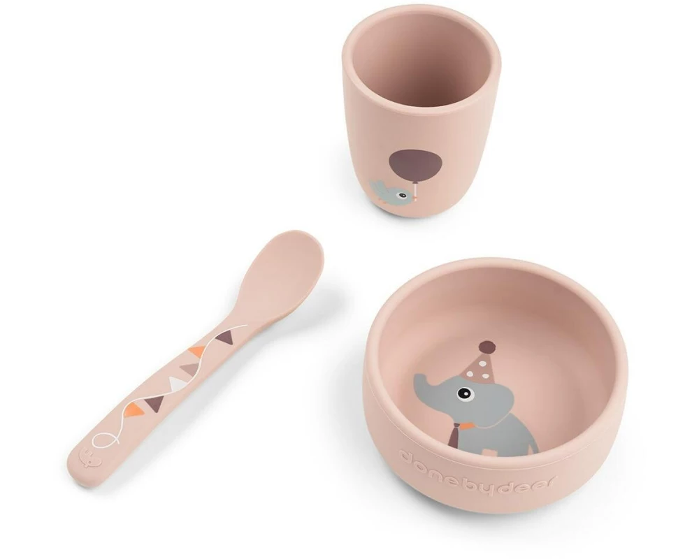 done by deer Kindergeschirrset Stick&Stay Esslernset Celebration Rosa