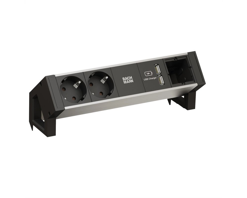 BACHMANN DESK2 ALU BLACK 2x Schutzkontakt 1x USB-Charger 1x ABD GST18