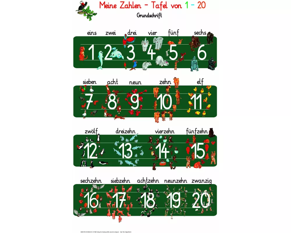 Meine Zahlen-Tafel von 1-20 Grundschrift