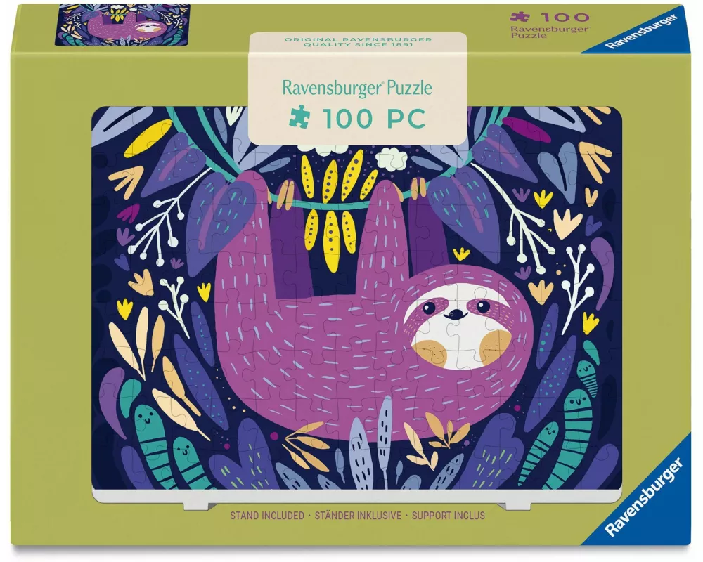 Minipuzzle 100 Teile - Lächelndes lila Faultier