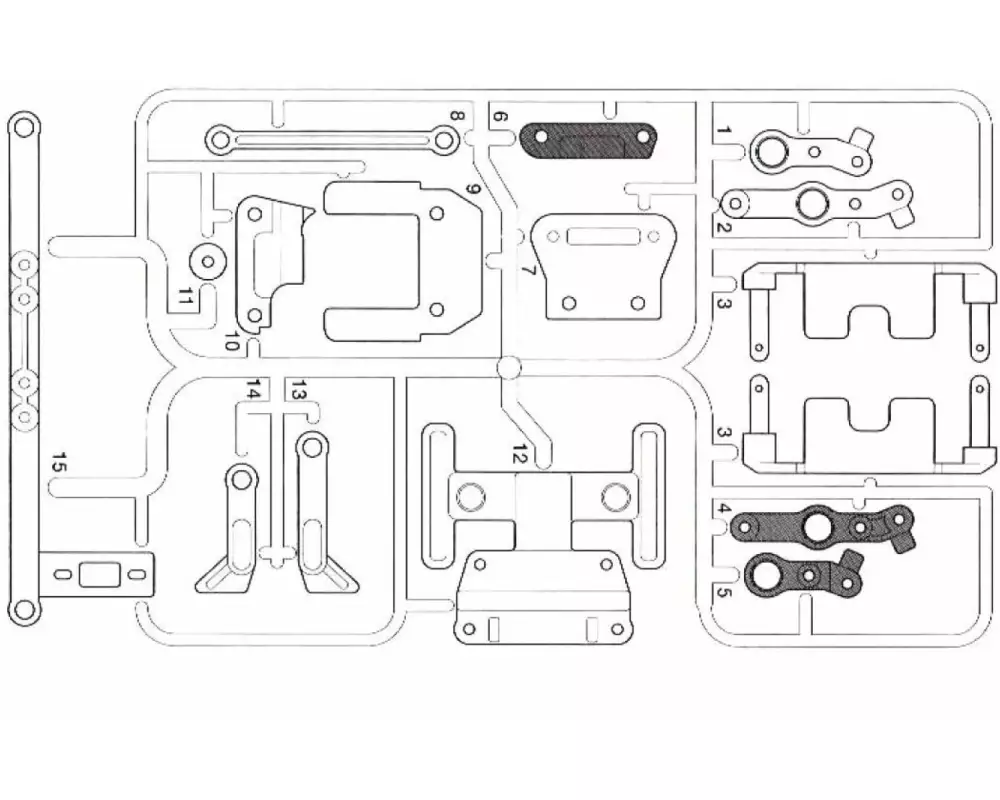 Tamiya J-Teile, Akkuhalter, Lenkhebel & Chassisstreben TA02