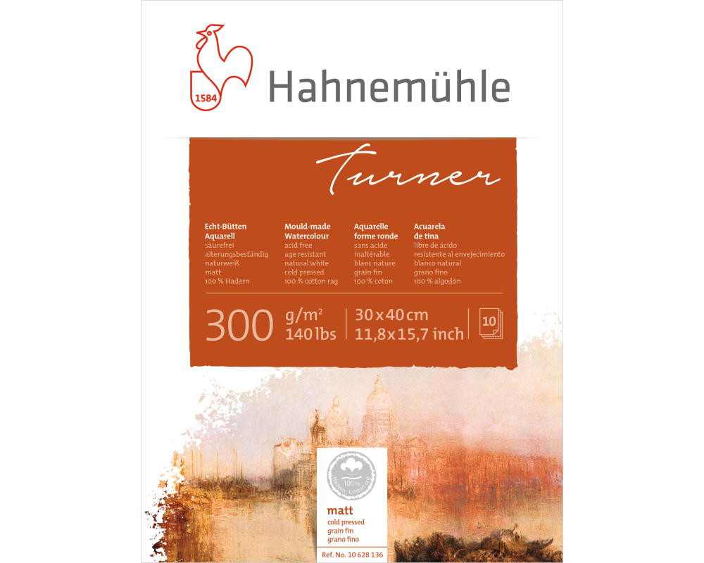 HAHNEMÜHLE Aquarellblock Turner 30x40cm 10628136 weiss matt, 300g 10 Blatt