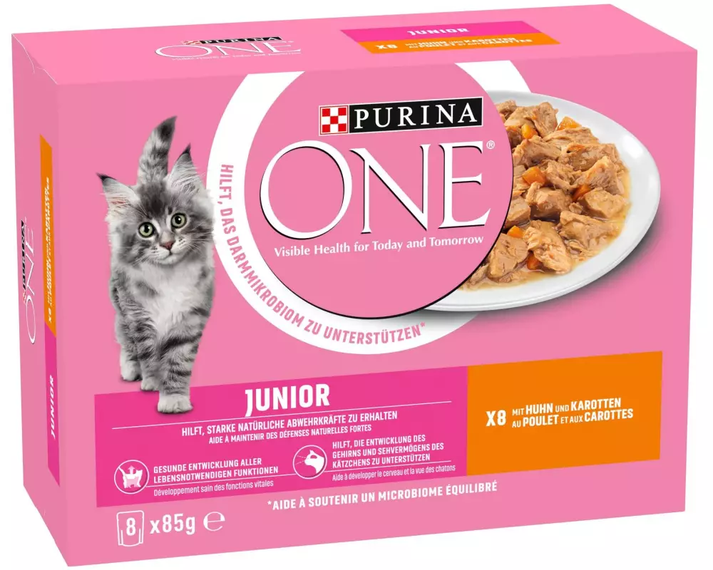 Purina ONE Nassfutter JUNIOR in Sauce Huhn/Karotten, 8 x 85g
