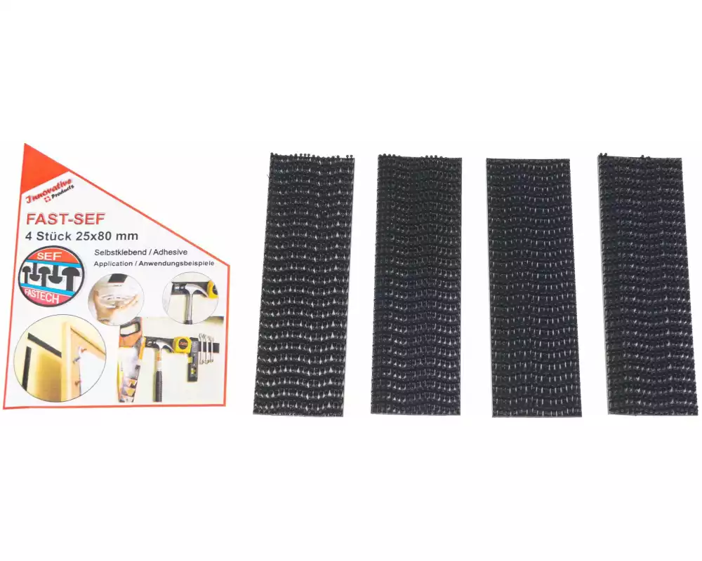 FASTECH Klettrechtecke SEF 25 x 80 mm selbstklebend, Schwarz