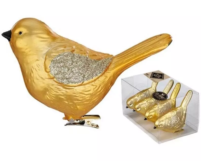 Holly & Jolly Weihnachtskugel Vogel Royal Gold 4 Stück, 8 cm