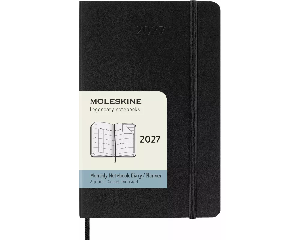 Moleskine 12 Monate monats Notizkalender 2027, Pocket/A6, 1 Mo = 2 Seiten, linierte Seiten, weicher Einband, schwarz