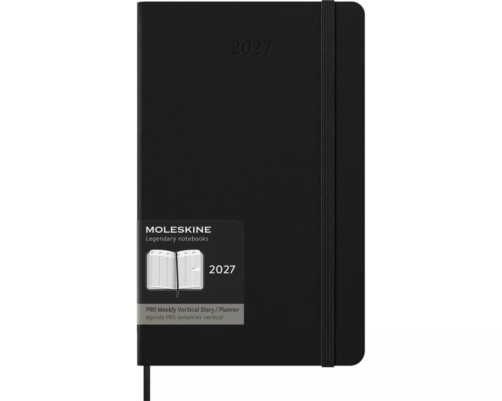 Moleskine 12 Monate Pro Wochen Notizkalender 2027, Pro Large/A5, 1 Wo = 2 Seiten, vertikal, Spalten für Notizen, fester Einband, schwarz