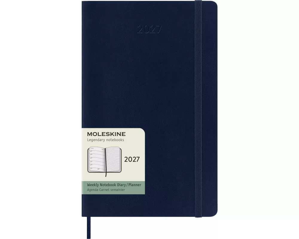Moleskine 12 Monate Wochen Notizkalender 2027, Large/A5, 1 Wo = 1 Seite, rechts linierte Seite, weicher Einband, saphir