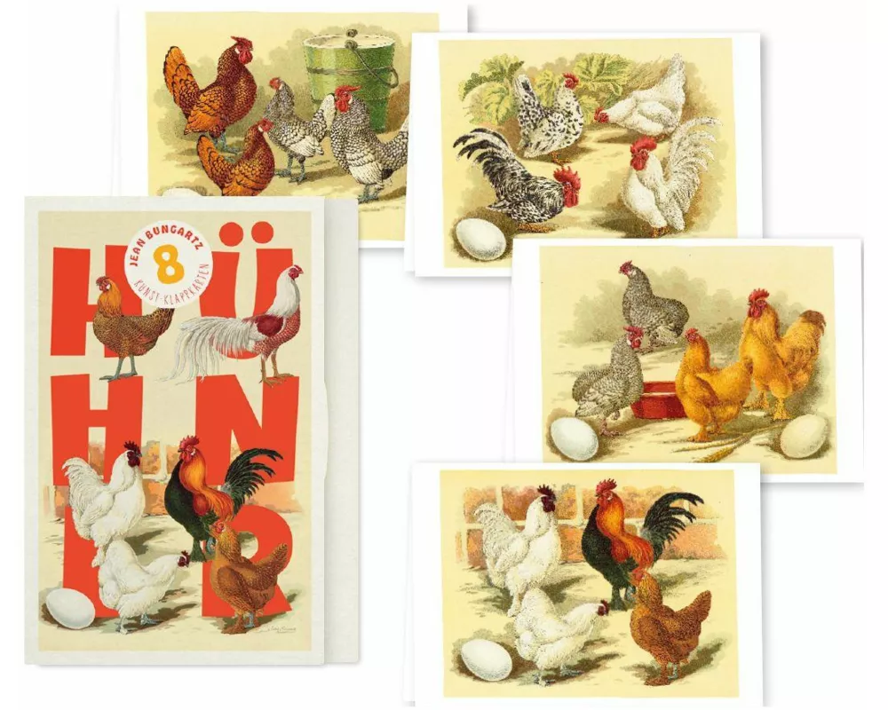 Hühner - Acht Kunst-Klappkarten