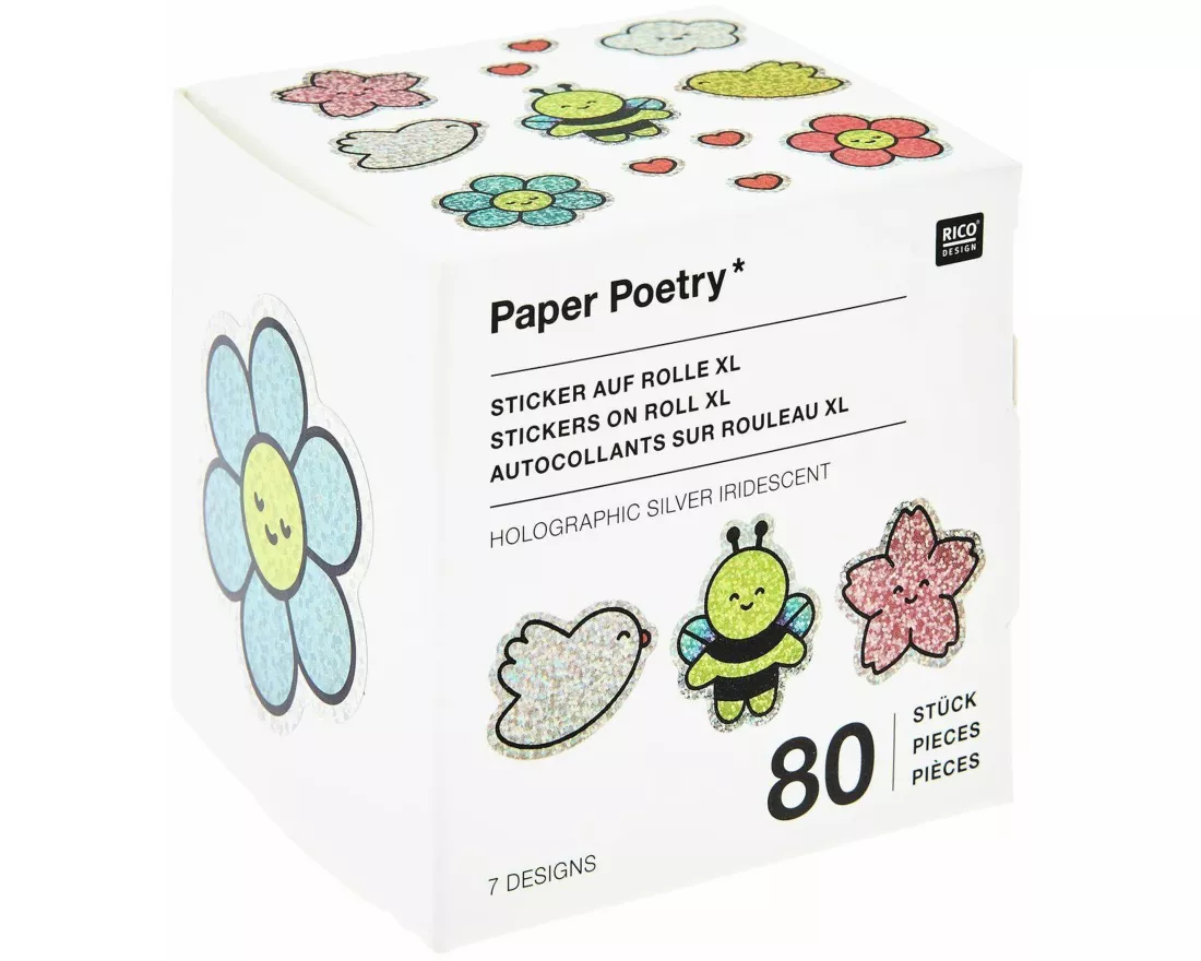 Sticker Chingu, Blumen FSC MIX, 80 Stk/Rolle, holografisch