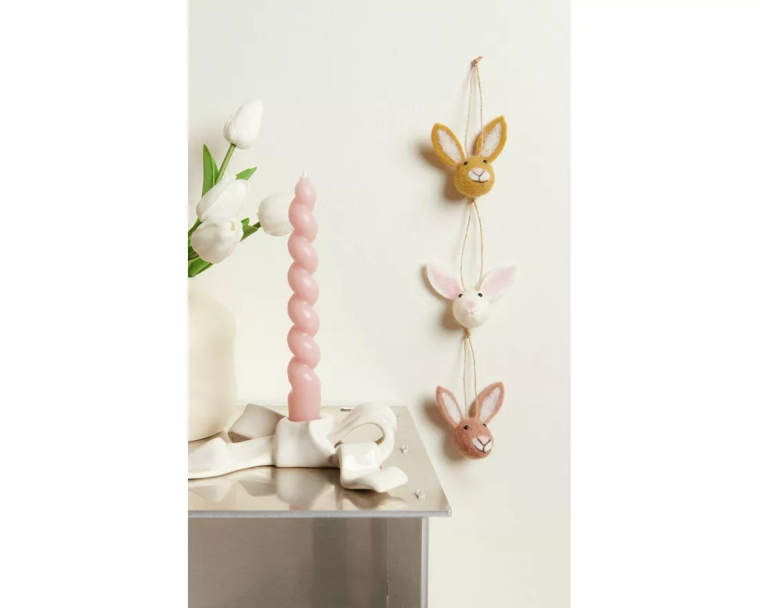 Aufhänger Filz-Hasenkopf, Brauntöne, 6 x 7 x 3,4cm, 3 Stk