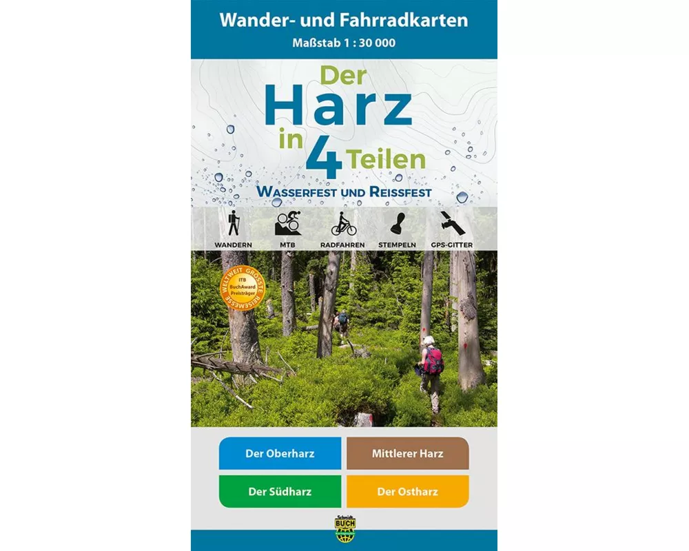 Der Harz in 4 Teilen. Wander- und Fahrradkartenset 1 : 30 000
